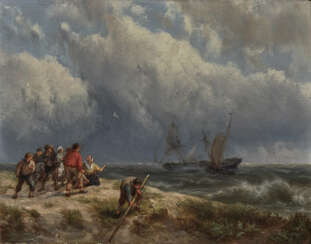 Hermanus Koekkoek, Küstenszene mit Schiffen auf stürmischer See 