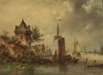 Nicolaas Martinus Wijdoogen, Holländische Kanallandschaft mit Booten 