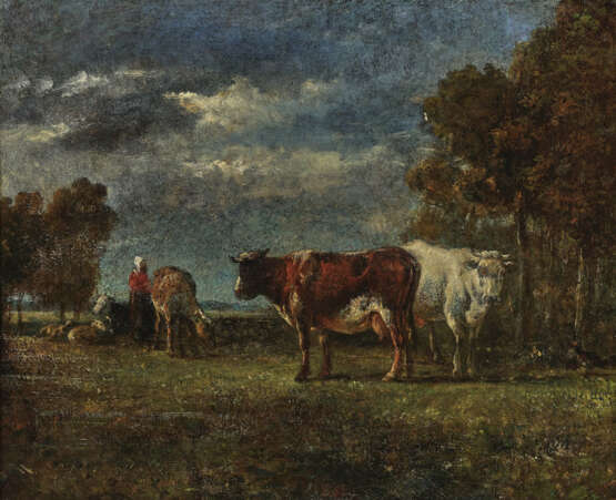 Frankreich, 2. Drittel 19. Jahrhundert , Hirtin mit Vieh auf der Weide - Foto 1