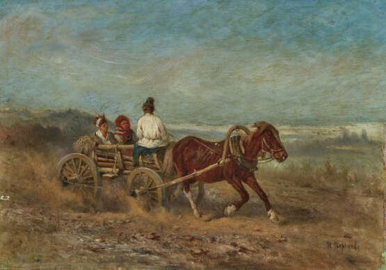 N. Sverchkov (Nicolai Egorowich Sverchkov, 1817 Sankt Petersburg - 1898 ebenda, ?), Ende 19. Jahrhundert , Bauern mit Pferdefuhrwerk - Foto 1