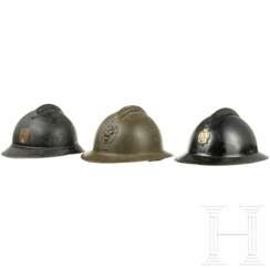 Drei Stahlhelme Adrian, Belgien, 1920er - 1940er Jahre