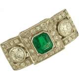 RING FILIGRAN, 950 Platin Diamond 1,4ct Smaragd Vintage Bj.1920 Gr.57 Handarbeit - photo 1