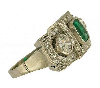RING FILIGRAN, 950 Platin Diamond 1,4ct Smaragd Vintage Bj.1920 Gr.57 Handarbeit - фото 3