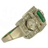 RING FILIGRAN, 950 Platin Diamond 1,4ct Smaragd Vintage Bj.1920 Gr.57 Handarbeit - Foto 3