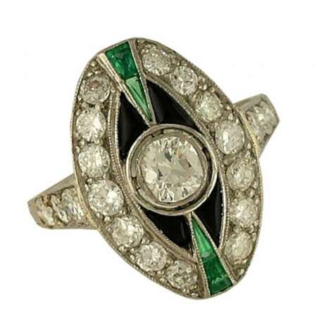 RING FILIGRAN, 950 Platin Diamond 1,3ct Smaragd Vintage Bj.1920 Gr.54 - фото 1