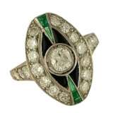 RING FILIGRAN, 950 Platin Diamond 1,3ct Smaragd Vintage Bj.1920 Gr.54 - Foto 1
