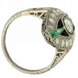 RING FILIGRAN, 950 Platin Diamond 1,3ct Smaragd Vintage Bj.1920 Gr.54 - Foto 3