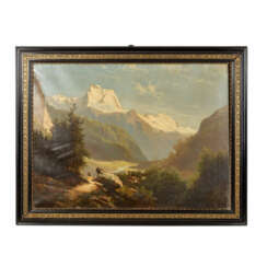 NORMA (?, undeutlich signiert, Künstler/in 2. Hälfte 19. Jahrhundert), "Wanderer in den Alpen",