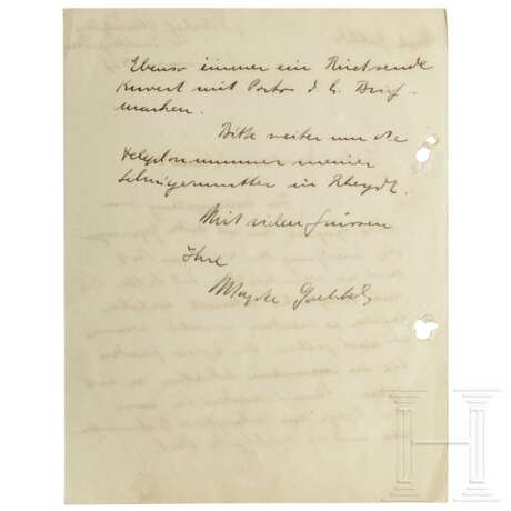 Magda Goebbels - eigenhändiger Brief an ihre Sekretärin Frl. Schmidt, 1937 - Foto 1