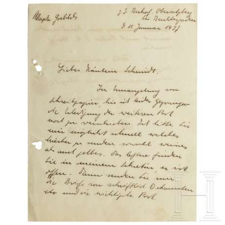 Magda Goebbels - eigenhändiger Brief an ihre Sekretärin Frl. Schmidt, 1937 - Foto 2