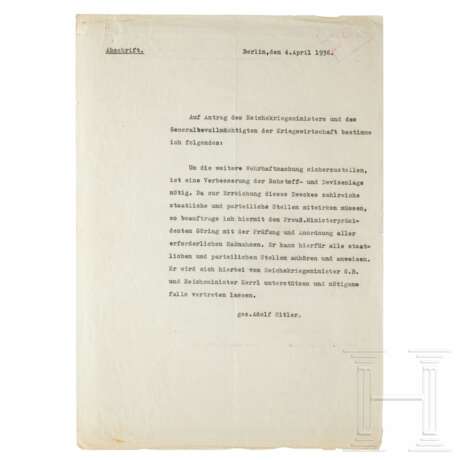 Übersendungsschreiben Hans Heinrich Lammers für die Beauftragung Görings zu "Maßnahmen auf dem Gebiet der Rohstoffe und Devisen" vom 6. April 1936 - фото 4