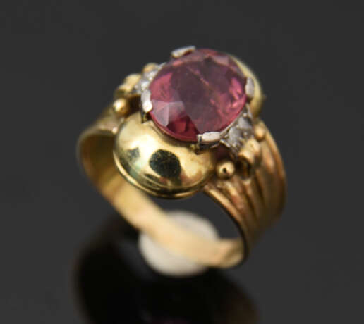 RING, 585er Gelbgold, Diamanten, 20. Jahrhundert - Foto 1