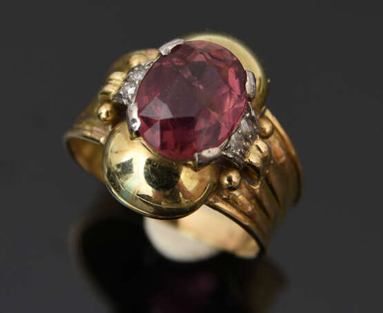 RING, 585er Gelbgold, Diamanten, 20. Jahrhundert - photo 2