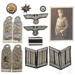 Nachlass Major Kissling - doppelter Satz Effekten der Infanterie, Portraitfoto in Uniform sowie drei Abzeichen des Alpenvereins