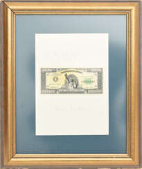 KONRAD KUJAU, "One Million Dollars", falsche Dollarnote hinter Glas gerahmt, mit vermeintlicher Widmung, um 1995