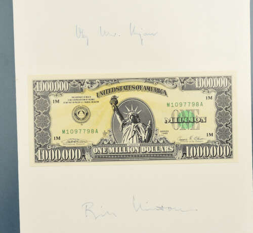 KONRAD KUJAU, "One Million Dollars", falsche Dollarnote hinter Glas gerahmt, mit vermeintlicher Widmung, um 1995 - Foto 2