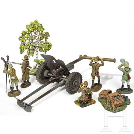 Hausser-PAK 719 in grau, fünf Elastolin-Soldaten, eine Geschossgruppe und ein Birkenbaum - photo 2