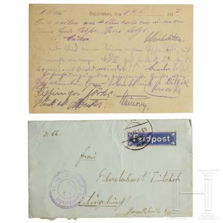 Feldpostkarte von Mitgliedern der Jasta 12 an Staffelführer Hauptmann Ritter von Tutschek, datiert 14.6.1917 - photo 1