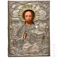 Ikone des Christus Pantokrator mit Silber-Oklad