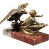 Ruffino Besserdich (1852 - ?) - kleine Bronzeskulptur eines weinenden Kindes mit Adler - Foto 2