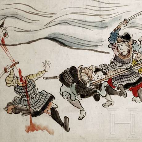Tuschezeichnung kämpfender Samurai, Japan, späte Edo-Periode - photo 2