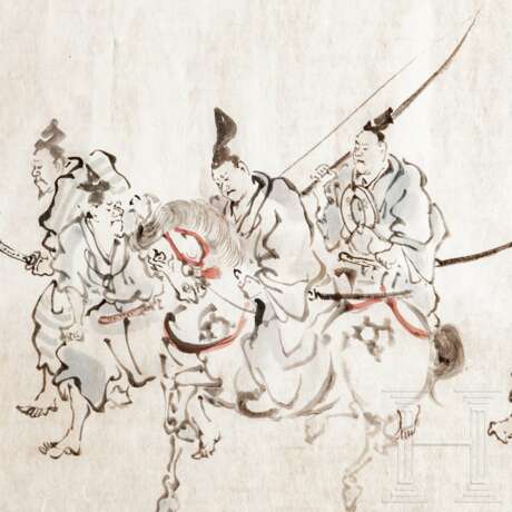 Tuschezeichnung einer Gruppe Samurais, Japan, späte Edo-Periode - photo 2