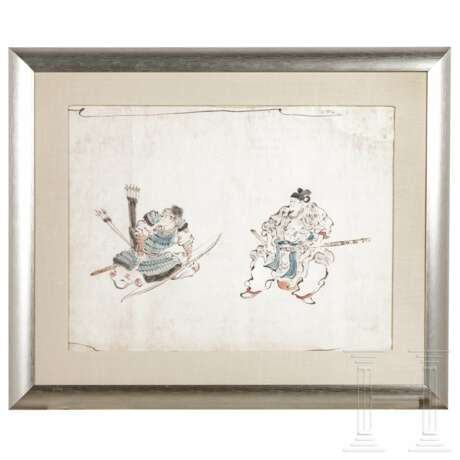Tuschezeichnung zweier Samurais, Japan, späte Edo-Periode - Foto 1