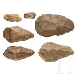 Sechs paläolithische Steinwerkzeuge, 100.000 - 10.000 vor Christus
