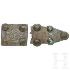 Merowingischer Gürtelbeschlag, Bronze, 6. Jahrhundert