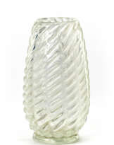 Vasewith domed body on a hot-applied torus base, relief work with twisted bosses and vertical ribs