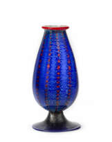 Baluster vase in lattimo incamiciato blu blown glass on a truncated conical base applied by heat
