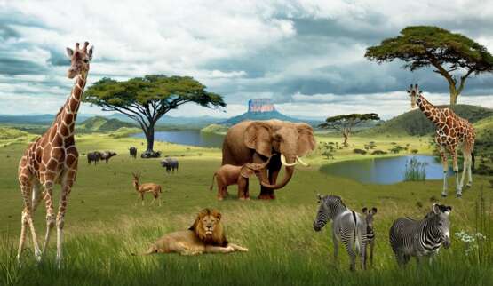Painting “African landscape with animals. A lion.”, Canvas, Digital print, 20th Century Realism, Landscape painting, Ukraine, 2020 - photo 3