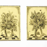Lisa Licitra Ponti. Two glass plates decorated with gold leaf application and hand-painted figuration with a vase of flowers and butterflies in black - фото 1