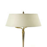 Three-light table lamp with brass structure, white fabric lampshade - photo 1