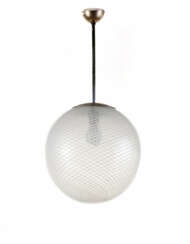 Suspension lamp with globular diffuser in reticello glass