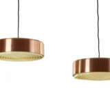 Pair of suspension lamps with diffuser element in opal methacrylate lamellas and structure in copper treated aluminum - фото 1