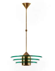 Suspension lamp composed of three disks with a sloping diameter, in very thick ground and tempered crystal