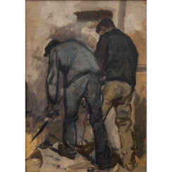 MONOGRAMMIST CM (Maler 19./20. Jahrhundert), "Zwei Arbeiter am Hochofen",