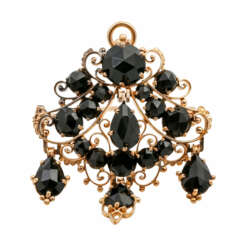 Ulmer Schmuck Brosche mit facettiertem Onyx, 