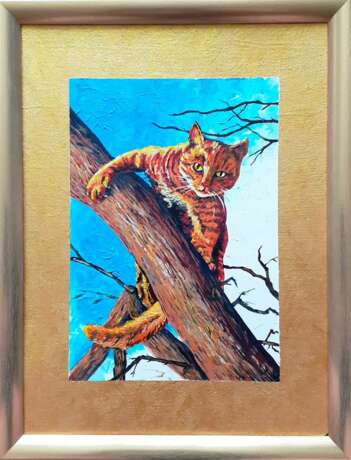 Painting “Cat in the tree”, Primed fiberboard, Oil on fiberboard, Contemporary realism, анималистика, Russia, 2021 - photo 2