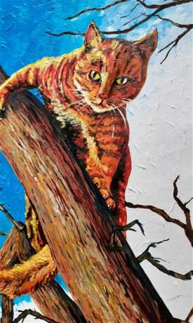 Painting “Cat in the tree”, Primed fiberboard, Oil on fiberboard, Contemporary realism, анималистика, Russia, 2021 - photo 10