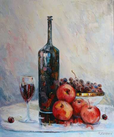 Fruit And Bottle Of Wine Toile sur le sous-châssis Couteau à peindre Impressionnisme Géorgie 2020 - photo 1