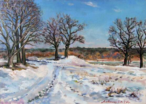 Gemälde „Müller im Winter“, Hartfaserplatte, Ölfarbe, Expressionismus, Landschaftsmalerei, Ukraine, 2021 - Foto 1