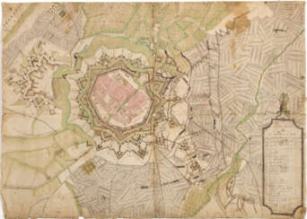 Рисованной и kolorierter план крепости Ландау