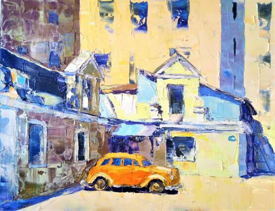 Painting “Sunny courtyard”, Cardboard, Oil on fiberboard, Impressionist, Cityscape, Russia, 2021 - photo 1