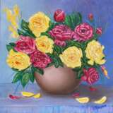 Painting “Roses in a vase”, Canvas on the subframe, Oil, Impressionist, цветочная композиция, Russia, 2021 - photo 1