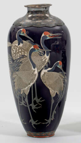 Japanische Closonné-Vase mit Kranichdekor - photo 1