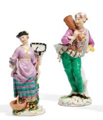 Meissen, a sailor with paddle and fisherman using landing Net