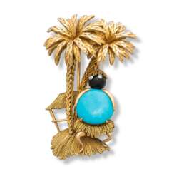 STERLÉ PARIS GOLD, TURQUOISE, ONYX AND DIAMOND BROOCH