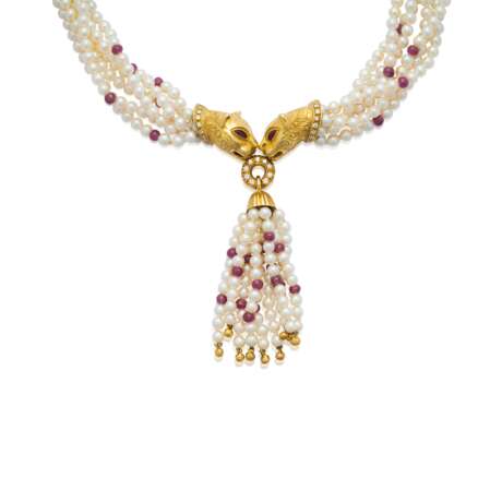 NO RESERVE - SEED PEARL, RUBY AND DIAMOND NECKLACE - Foto 3